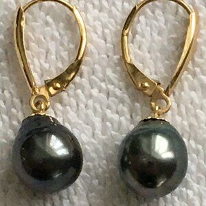 Black Pearl  Earrings with 14k Gold Clips